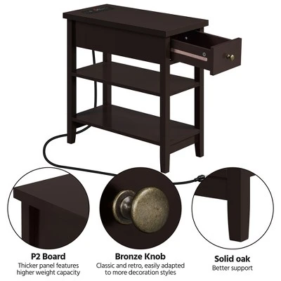Yaheetech 3-tier Side Table With Power Outlets And USB Ports, Espresso 5 Yaheetech 3-tier Side Table With Power Outlets And USB Ports, Espresso - Image 3