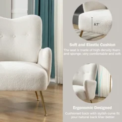 Modern Accent Chair With Golden Metal Legs, High Back Armchair In Teddy Short Plush Particle-ModernLuxe 19 Modern Accent Chair With Golden Metal Legs, High Back Armchair In Teddy Short Plush Particle-ModernLuxe -HOMCOM Shop GUEST 2df1db0d 5c26 4587 a1ea 0347ac6c8883