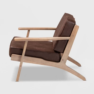 Sigrid Faux Leather Upholstered Wood Armchair Dark Brown/Antique Oak - Baxton Studio 4 Sigrid Faux Leather Upholstered Wood Armchair Dark Brown/Antique Oak - Baxton Studio - Image 2