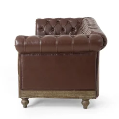 Castalia Chesterfield Tufted 3 Seater Sofa With Nailhead Trim Dark Brown/Natural - Christopher Knight Home -HOMCOM Shop GUEST 2ec34203 f020 47f9 bd5c 934690e85999