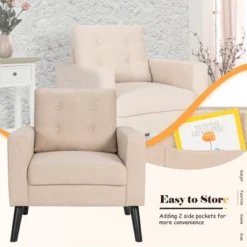 Costway Modern Tufted Accent Chair Fabric Armchair Single Sofa W/ Rubber Wood Legs Blue BeigeGrey -HOMCOM Shop GUEST 2fbefc27 b98b 4ac1 b17d 1ebc9dd4d86c