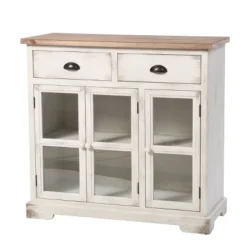 3 Door/2 Drawer Shabby Chic Window Pane Cabinet Antique White/Natural - StyleCraft