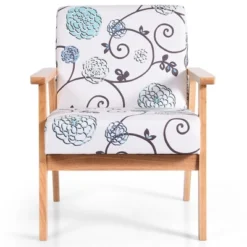 Costway Modern Accent Armchair Fabric Lounge Chair W/Rubber Wood Leg White&Blue Floral 19 Costway Modern Accent Armchair Fabric Lounge Chair W/Rubber Wood Leg White&Blue Floral -HOMCOM Shop GUEST 30263531 df66 4757 a9e6 53db5dc5980a
