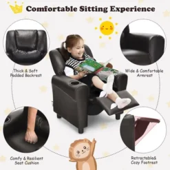 Costway Kids Recliner Chair PU Leather Armrest Sofa W/Footrest Cup Holder BeigeBrown -HOMCOM Shop GUEST 3333b823 fe97 45e0 a2d8 82195c09a7ba