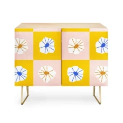 Maritza Lisa White Checkered Flowers Credenza - Deny Designs -HOMCOM Shop GUEST 337031a4 cd13 4b76 a4ee 29cfa2a4f4bd
