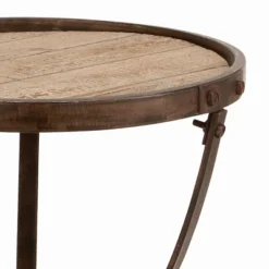Rustic Iron And Natural Wood Frame Round Side Table Brown - Olivia & May -HOMCOM Shop GUEST 3392508c fe1e 47cc a67f e1c9cb9f1caf