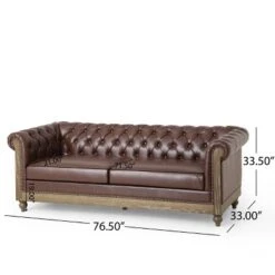 Castalia Chesterfield Tufted 3 Seater Sofa With Nailhead Trim Dark Brown/Natural - Christopher Knight Home -HOMCOM Shop GUEST 352660af fe52 4600 bc5a 4ddba6c8bfec