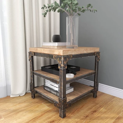 Industrial 3 Tier Side Table Brown - Olivia & May 11 Industrial 3 Tier Side Table Brown - Olivia & May - Image 9