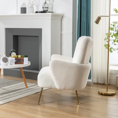 Modern Accent Chair With Golden Metal Legs, High Back Armchair In Teddy Short Plush Particle-ModernLuxe 4 Modern Accent Chair With Golden Metal Legs, High Back Armchair In Teddy Short Plush Particle-ModernLuxe - Image 2