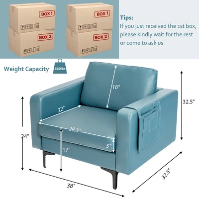 Costway Set Of 2 Leathaire Fabric Accent Armchair Single Sofa W/Side Storage Pocket 4 Costway Set Of 2 Leathaire Fabric Accent Armchair Single Sofa W/Side Storage Pocket - Image 2