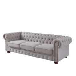 Chesterfield Linen Tufted Nailhead Upholstered Sofa With Wooden Legs - ModernLuxe -HOMCOM Shop GUEST 381301b7 38f9 4229 b089 39e80f32aeb2