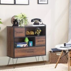 Costway Sideboard Storage Cabinet Multipurpose Display Unit W/Metal Leg & Drawers Walnut -HOMCOM Shop GUEST 3825322c a0c5 45b3 85f2 fec6102b6a72