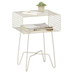 MDesign Modern Farmhouse Home Decor End Table, Wire Grid Storage Shelf