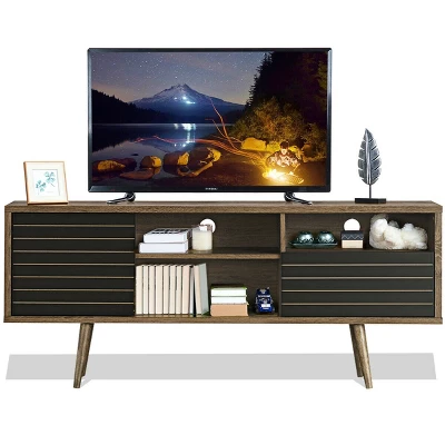 Costway Modern TV Stand/Console Cabinet 3 Shelves Storage Drawer Splayed Leg Wood/Black 10 Costway Modern TV Stand/Console Cabinet 3 Shelves Storage Drawer Splayed Leg Wood/Black - Image 8