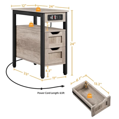 Yaheetech Narrow Sofa Side Table With Charging Station, Gray 4 Yaheetech Narrow Sofa Side Table With Charging Station, Gray - Image 2