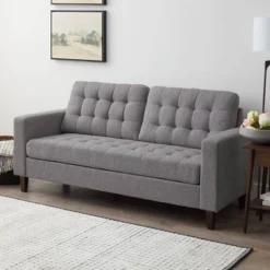 76” Brynn Upholstered Square Arm Sofa With Buttonless Tufting - Brookside Home -HOMCOM Shop GUEST 3929c25e fcf9 4301 9423 d427e03ad2a9