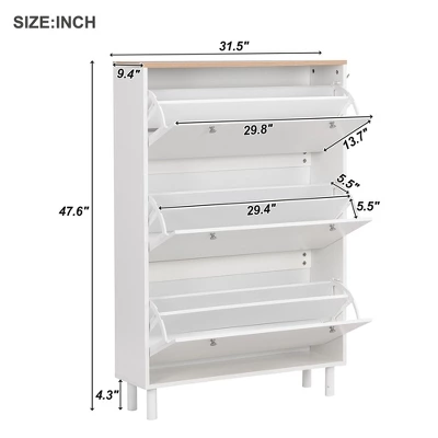 Narrow Design Shoe Cabinet With 3 Flip Drawers, 3 Hooks And Adjustable Panels - ModernLuxe 4 Narrow Design Shoe Cabinet With 3 Flip Drawers, 3 Hooks And Adjustable Panels - ModernLuxe - Image 2