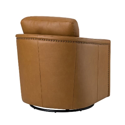 Eulalia 28.74''Wooden Upholstery Wide Genuine Leather Swivel Chair With Swivel Metal Base And Squared Arms | ARTFUL LIVING DESIGN 5 Eulalia 28.74''Wooden Upholstery Wide Genuine Leather Swivel Chair With Swivel Metal Base And Squared Arms | ARTFUL LIVING DESIGN - Image 3