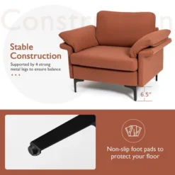 Costway Modern Fabric Accent Armchair Upholstered Single Sofa W/ Metal Legs Rust RedGreen 17 Costway Modern Fabric Accent Armchair Upholstered Single Sofa W/ Metal Legs Rust RedGreen -HOMCOM Shop GUEST 3b26abd9 98e9 44e1 bb40 10c29fbd3882