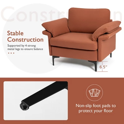 Costway Modern Fabric Accent Armchair Upholstered Single Sofa W/ Metal Legs Rust RedGreen 8 Costway Modern Fabric Accent Armchair Upholstered Single Sofa W/ Metal Legs Rust RedGreen - Image 6