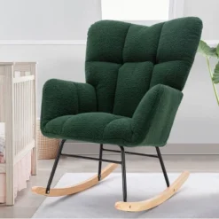 Epping Accent Modern Armchair Faux Shearling Fabric Nursery Glider Rocker, Wingback Chair Rocking Chairs-Maison Boucle -HOMCOM Shop GUEST 3b592f4d 9f9a 4a45 9ed8 f7bba461b04a