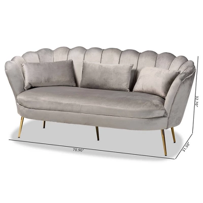 Genia Velvet Fabric Upholstered And Metal Sofa Gray/Gold - Baxton Studio 13 Genia Velvet Fabric Upholstered And Metal Sofa Gray/Gold - Baxton Studio - Image 11