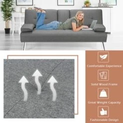 Costway Convertible Folding Futon Sofa Bed Fabric W/2 Cup Holders Light Gray/Dark Gray -HOMCOM Shop GUEST 3d194956 13b5 4e1f 8343 93797bf4d634