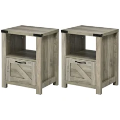HOMCOM Farmhouse Side Table With 1 Drawer, 1 Open Shelf And Tabletop For Living Room, Set Of 2, Gray Oak 9 HOMCOM Farmhouse Side Table With 1 Drawer, 1 Open Shelf And Tabletop For Living Room, Set Of 2, Gray Oak -HOMCOM Shop GUEST 3d5501b6 f0b2 4bc9 8d7f 49b0e6ca031f