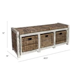 Happimess Rustic 43.3" 3 Drawer Wicker Storage Bench, Gray 13 Happimess Rustic 43.3" 3 Drawer Wicker Storage Bench, Gray -HOMCOM Shop GUEST 3e9d4475 6b9e 4477 9acd f73c01f795f8