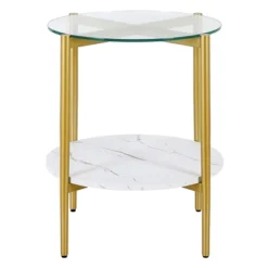 Gold Finish Side Table With Faux Marble Shelf - Henn&Hart -HOMCOM Shop GUEST 405b2096 d1d3 4408 b657 e6bc331eca77