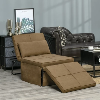 HOMCOM 4-in-1 Multi Function Folding Single Sofa Bed With Retractable Footrest, Convertible Sleeper With Adjustable Backrest, Brown 4 HOMCOM 4-in-1 Multi Function Folding Single Sofa Bed With Retractable Footrest, Convertible Sleeper With Adjustable Backrest, Brown - Image 2