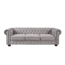 Chesterfield Linen Tufted Nailhead Upholstered Sofa With Wooden Legs - ModernLuxe -HOMCOM Shop GUEST 4277bd5a c437 42f5 97ca 6f957dd6006a