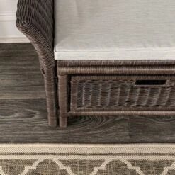 Happimess Tropic 52" 2 Drawer Wicker Storage Bench Wih Linen Cushion, Brown -HOMCOM Shop GUEST 439e362a fa47 4b39 a055 dea1d8f4ddd8