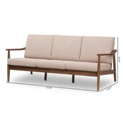 Venza Mid-Modern Walnut Wood Fabric Upholstered 3 Seater Sofa Light Brown - Baxton Studio -HOMCOM Shop GUEST 44fe4afe cdd4 490a a587 db3a00b74bcc