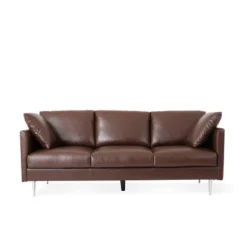 Brockbank Modern Faux Leather 3 Seater Sofa With Pillows - Christopher Knight Home -HOMCOM Shop GUEST 460244b0 449e 488f 92c5 40b6fc0ffb69