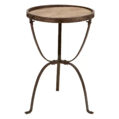 Rustic Iron And Natural Wood Frame Round Side Table Brown - Olivia & May
