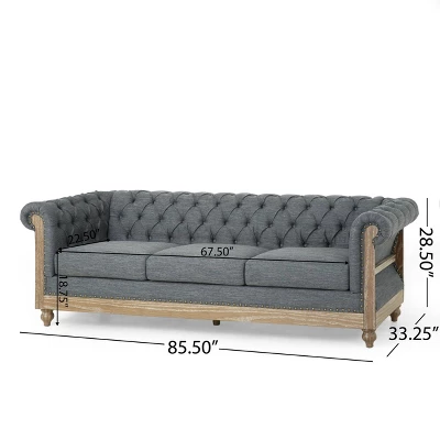Saragus Chesterfield Tufted 3 Seater Sofa With Nailhead Trim Charcoal/Dark Brown - Christopher Knight Home 10 Saragus Chesterfield Tufted 3 Seater Sofa With Nailhead Trim Charcoal/Dark Brown - Christopher Knight Home - Image 8