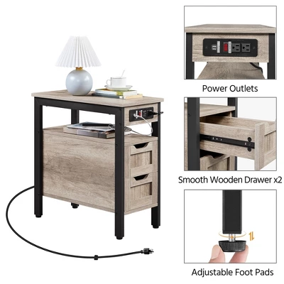 Yaheetech Narrow Sofa Side Table With Charging Station, Gray 5 Yaheetech Narrow Sofa Side Table With Charging Station, Gray - Image 3