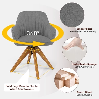 Costway Modern 360 Degree Swivel Accent Chair W/ Linen Fabric & High-density Sponge Yellow/Brown/White/Grey/Red 8 Costway Modern 360 Degree Swivel Accent Chair W/ Linen Fabric & High-density Sponge Yellow/Brown/White/Grey/Red - Image 6