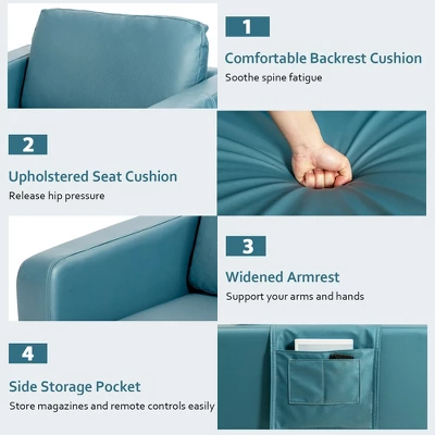 Costway Set Of 2 Leathaire Fabric Accent Armchair Single Sofa W/Side Storage Pocket 9 Costway Set Of 2 Leathaire Fabric Accent Armchair Single Sofa W/Side Storage Pocket - Image 7