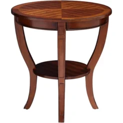 Elm Lane Farmhouse Rustic Cherry Wood Round Accent Side End Table 26" Wide Natural Curving Legs Living Room Home House Entryway -HOMCOM Shop GUEST 4d4a3b83 10c3 4a84 bf8c 9403fddd4ac7