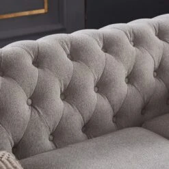 Chesterfield Linen Tufted Nailhead Upholstered Sofa With Wooden Legs - ModernLuxe -HOMCOM Shop GUEST 4e9f37a7 416e 4366 a791 0ac718de27d7