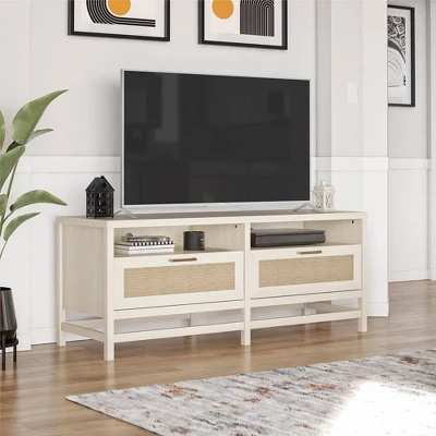 Latta TV Stand For TVs Up To 60" With Faux Rattan Ivory Oak - Room & Joy 3 Latta TV Stand For TVs Up To 60" With Faux Rattan Ivory Oak - Room & Joy