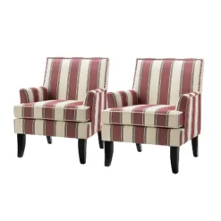 Set Of 2 Sara Upholstered Accent Arm Chair With Nail Head Trim | Karat Home-Stripe Red 27 Set Of 2 Sara Upholstered Accent Arm Chair With Nail Head Trim | Karat Home-Stripe Red -HOMCOM Shop GUEST 52670b40 e25b 4658 b853 ce5bd04be989
