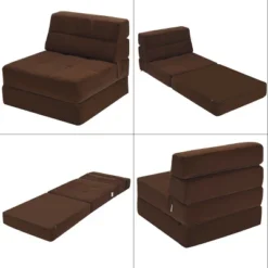 Costway Tri-Fold Fold Down Chair Flip Out Lounger Convertible Sleeper Bed Couch Dorm Brown -HOMCOM Shop GUEST 52a08ca6 c813 482d 9562 15728acf5008