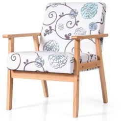 Costway Modern Accent Armchair Fabric Lounge Chair W/Rubber Wood Leg White&Blue Floral 18 Costway Modern Accent Armchair Fabric Lounge Chair W/Rubber Wood Leg White&Blue Floral -HOMCOM Shop GUEST 52d776ca 81ad 49c8 877f 644b6a4cac09