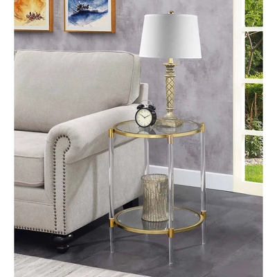 Royal Crest 2 Tier Acrylic Glass End Table Clear/Gold - Breighton Home 3 Royal Crest 2 Tier Acrylic Glass End Table Clear/Gold - Breighton Home