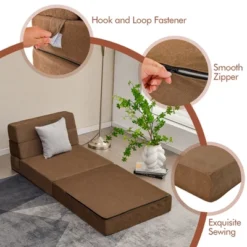 Costway Tri-Fold Fold Down Chair Flip Out Lounger Convertible Sleeper Bed Couch Dorm Brown -HOMCOM Shop GUEST 53167c4c fa19 4408 9a9c e22518a98eb7