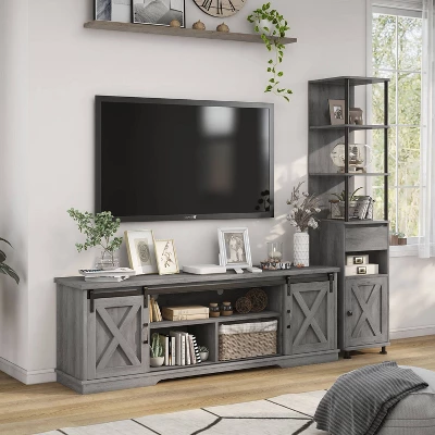 2pc Clander TV Stand And Bookcase Tower Set Vintage Gray Oak - HOMES: Inside + Out 3 2pc Clander TV Stand And Bookcase Tower Set Vintage Gray Oak - HOMES: Inside + Out