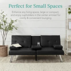 Best Choice Products Modern Faux Leather Convertible Futon Sofa W/ Removable Armrests, Metal Legs, 2 Cupholders -HOMCOM Shop GUEST 559ff572 9fa4 4f7e 92b6 a15a7a0308f5